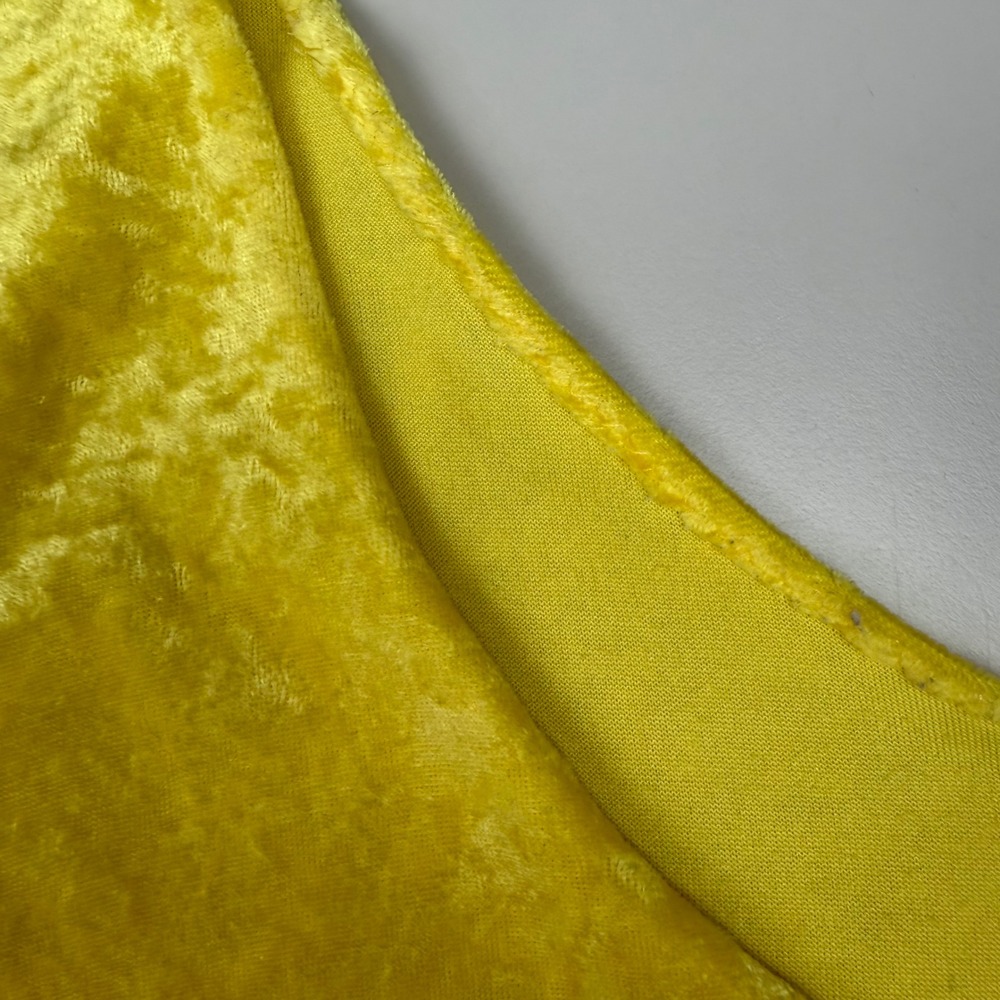 Vintage Yellow Crushed Velvet Romper Sleeveless V-Neck Retro Dopamine Kidcore S - Picture 6 of 9